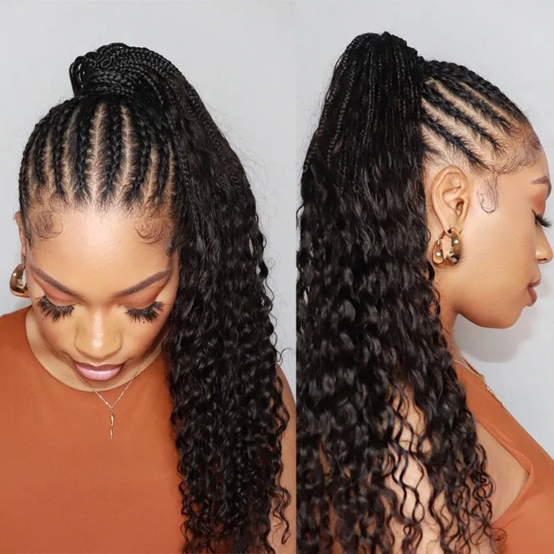High Ponytail With Box Braids and Curly Extensions — Braided Ponytail