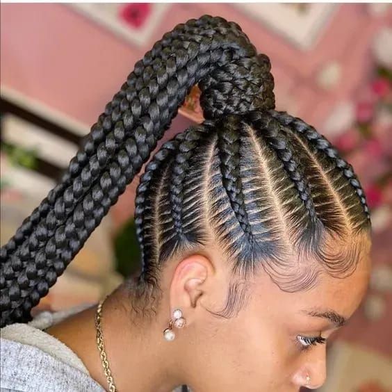 High Ponytail With Intricate Small Braids — Braided Ponytail Hairstyles Black