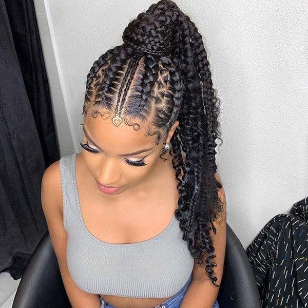 Braided Ponytail With Curly Ends and Baby Hairs — Braided Ponytail Hairstyles Black