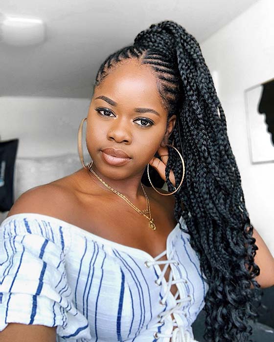 Braided Ponytail With Blonde Highlights and Beads — Braided Ponytail Hairstyles Black