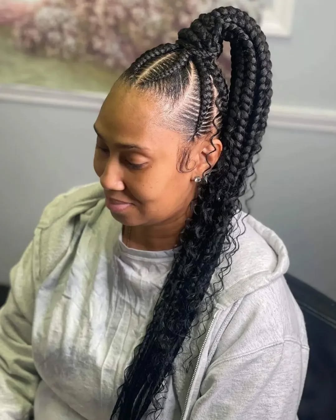 Cornrow Ponytail With Thick Curly Braid, Mid-Back — Braided Ponytail Hairstyles Black