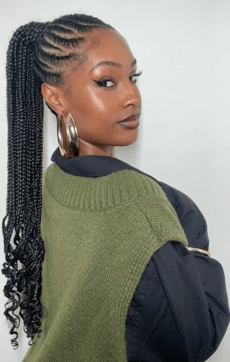 Braided Ponytail With Cornrows and Curly Ends — Braided Ponytail Hairstyles Black
