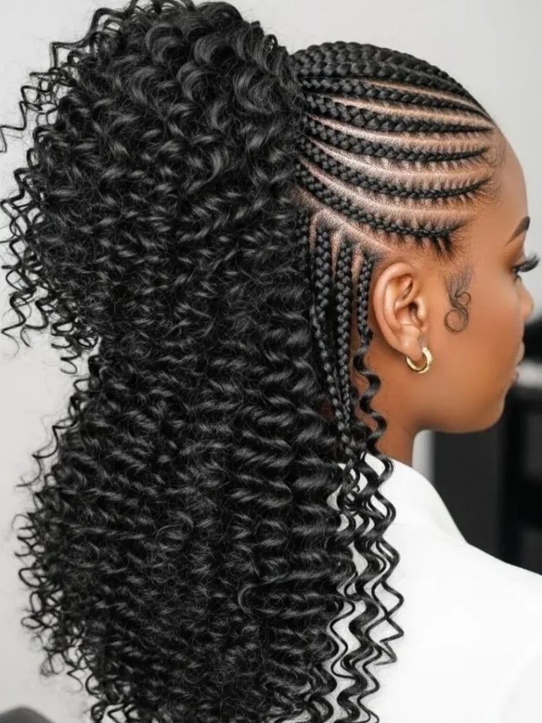 Ponytail With Braids and Loose Curls — Braided Ponytail Hairstyles Black