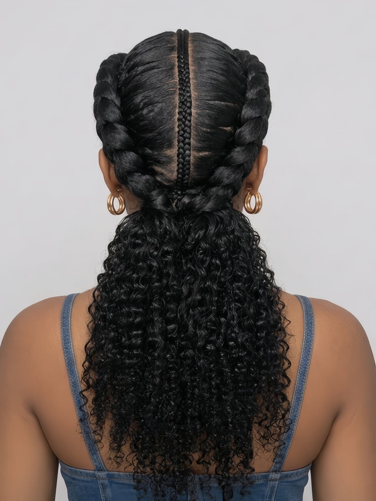Mid-Back Ponytail With Two Large Braids — Braided Ponytail Hairstyles Black