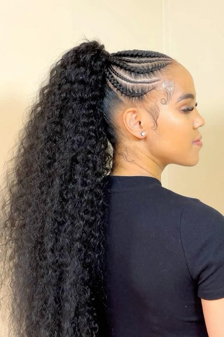 High Ponytail With Intricate Braided Pattern — Braided Ponytail Hairstyles Black