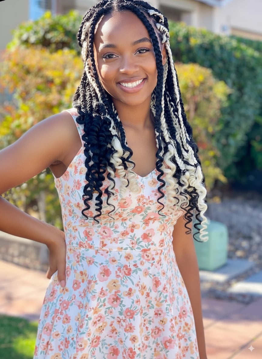 Black and Blonde Box Braids With Curly Hair Black and Blonde Box Braids With Curly Hair — Braiding Hair