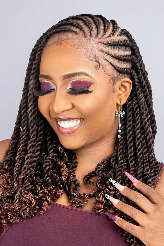 Cornrows With Twists and Wavy Curls Cornrows With Twists and Wavy Curls — Braiding Hair