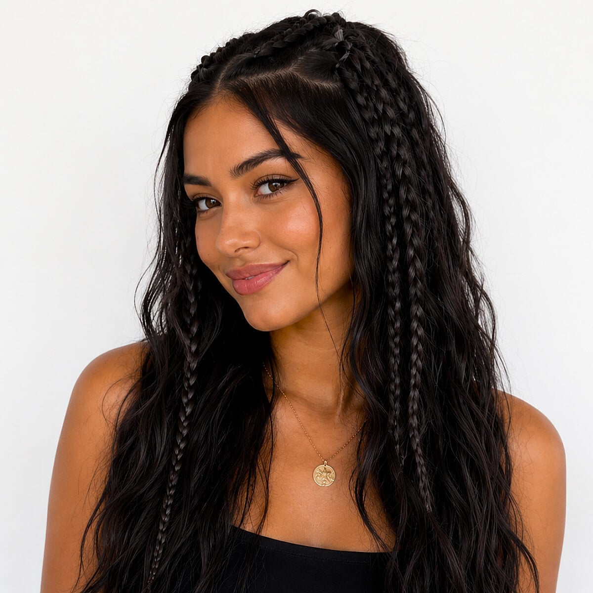 Half Up Half Down With Multiple Small Braids Half Up Half Down With Multiple Small Braids — Braiding Hair