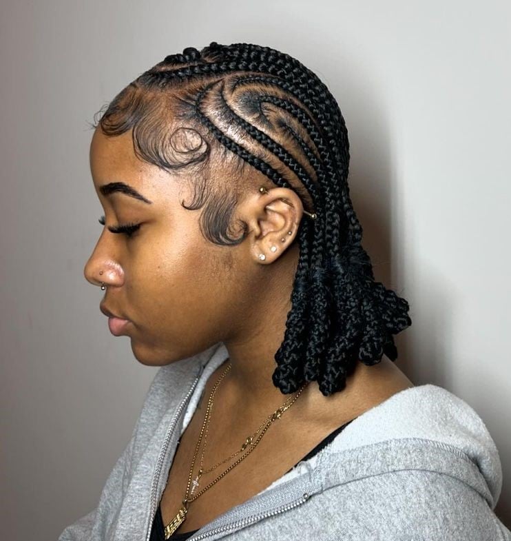 Collarbone Cornrows With Swirls and Baby Hairs — Braids for Black Women