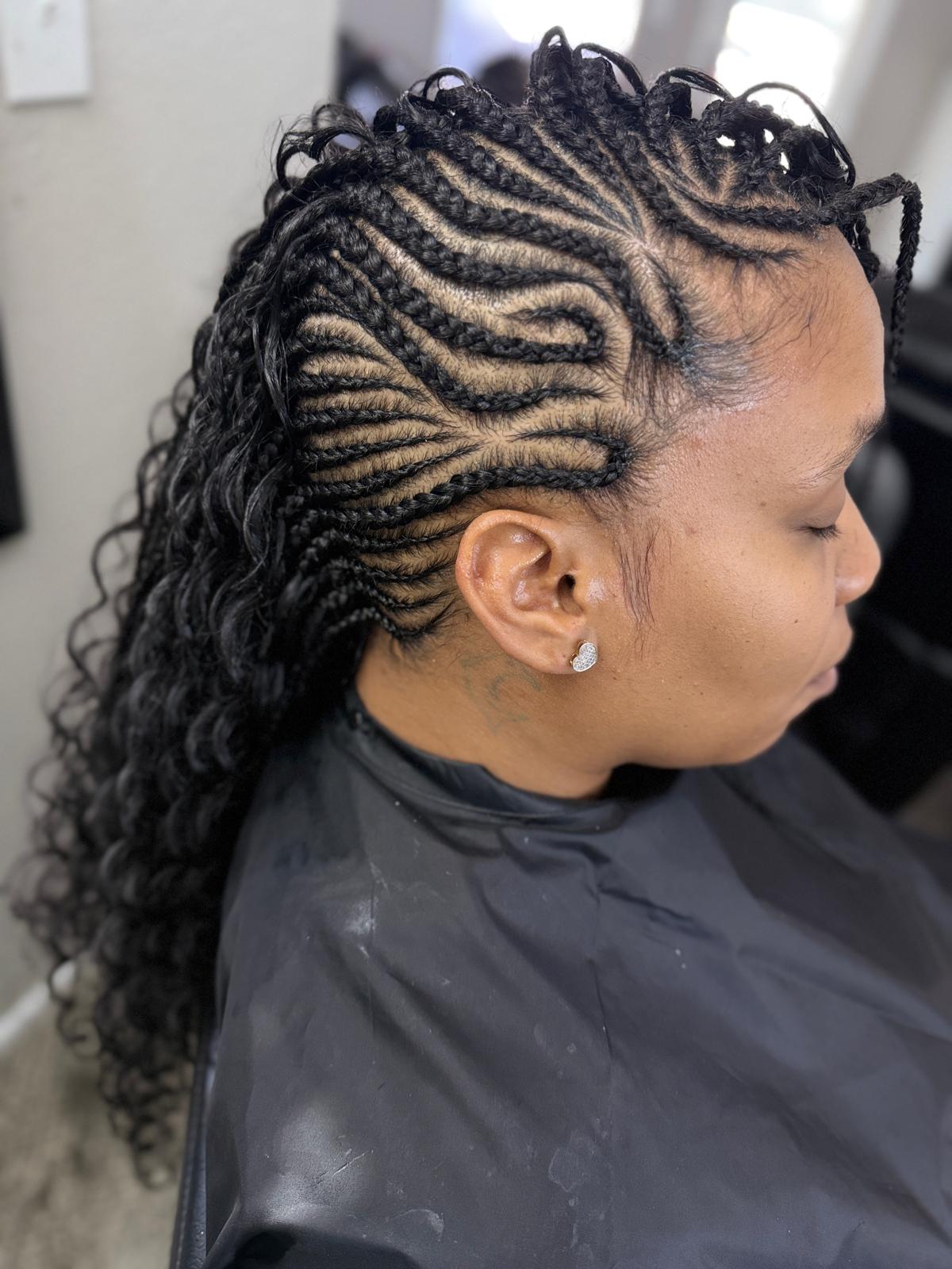 Mid-Back Cornrows With Curly Braids — Braids for Black Women