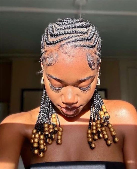Mid-Back Cornrows With Zig-Zag Parting and Beads — Braids for Black Women