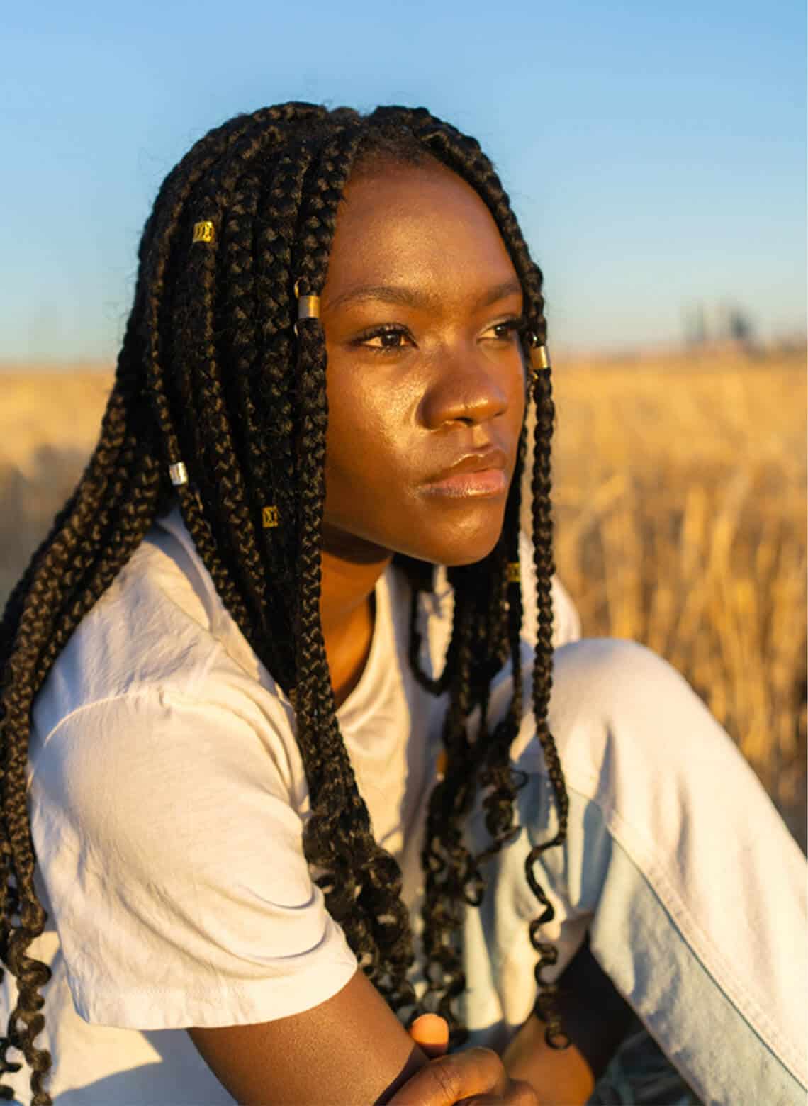 Mid-Back Box Braids With Gold Beads and Cuffs — Braids for Black Women