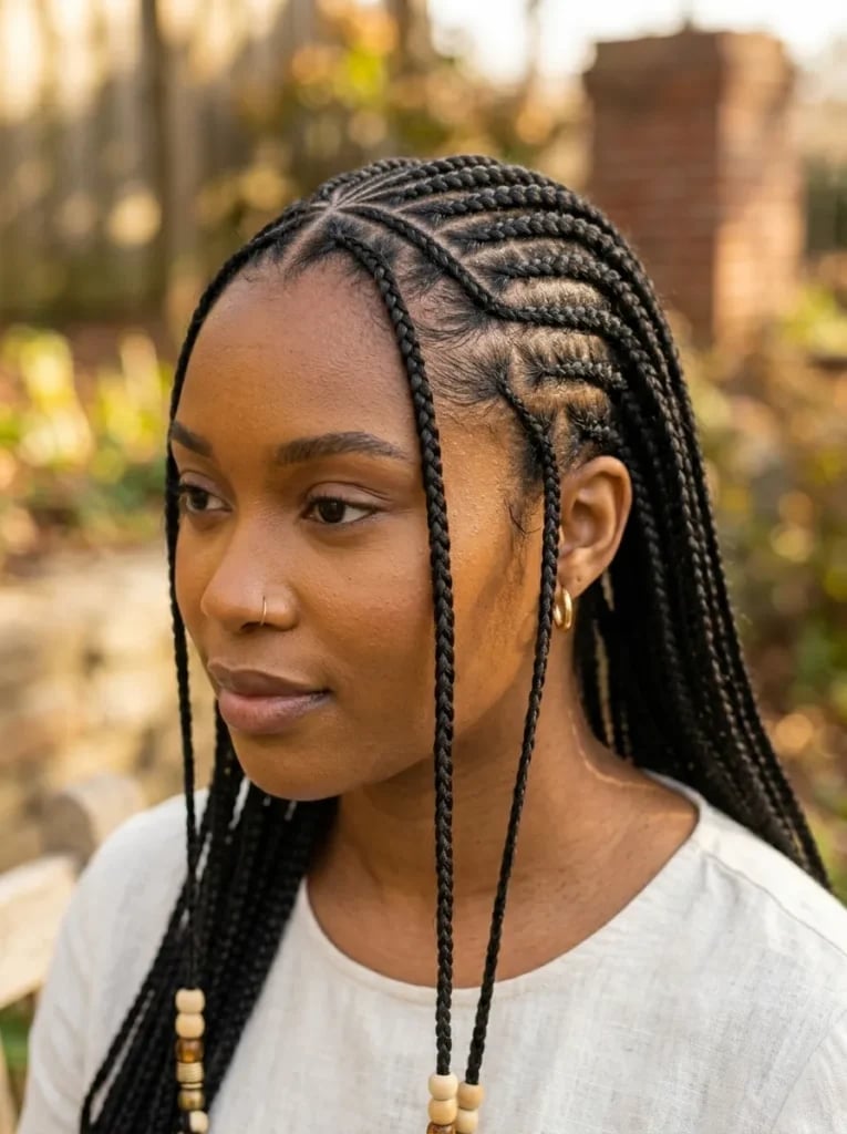Mid-Back Cornrows With Side Part — Braids for Black Women