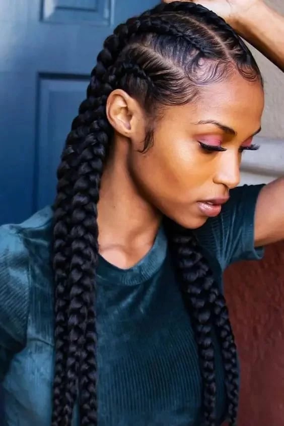 Mid-Back Large Cornrow Braids With Straight Texture — Braids on Natural Hair