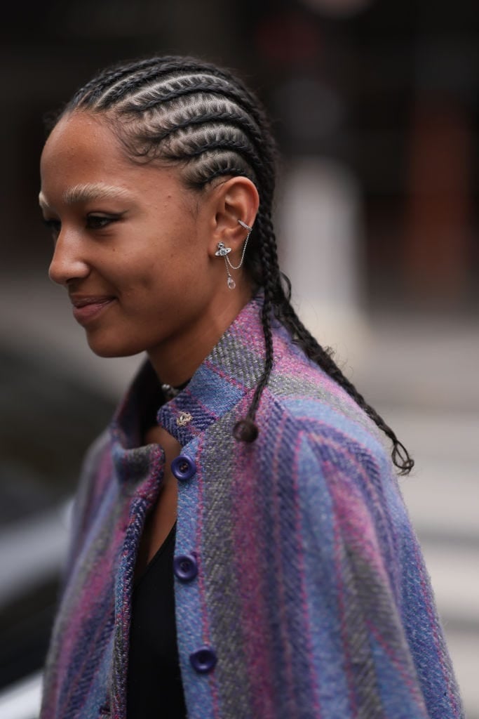 Shoulder Cornrows with Gray Streaks — Braids on Natural Hair