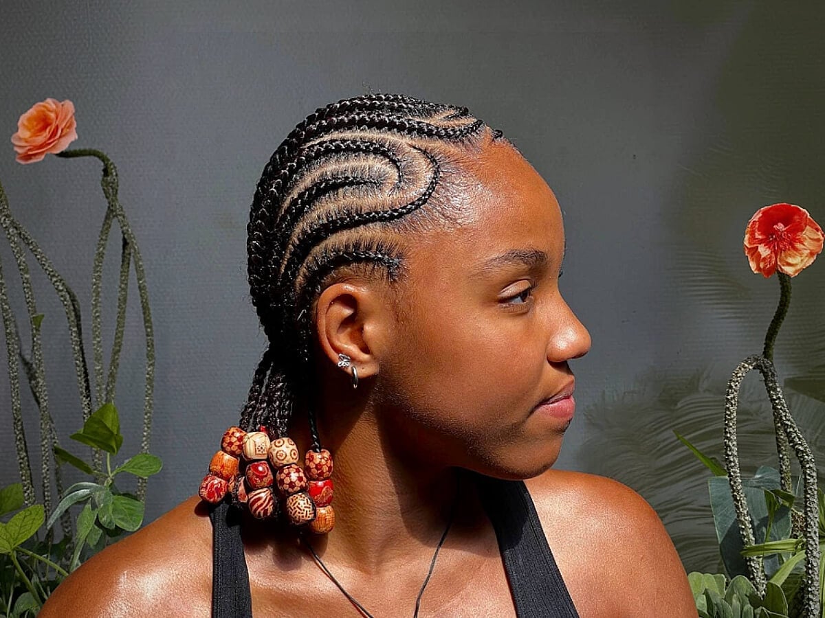 Mid-Back Cornrows with Beaded Details — Braids on Natural Hair