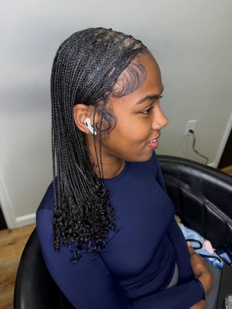 Micro Braids with Curly Ends, Close-Up Take — Braids on Natural Hair