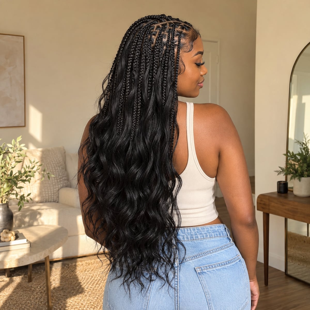 Mid-Back Box Braids with Wavy Ends — Braids on Natural Hair