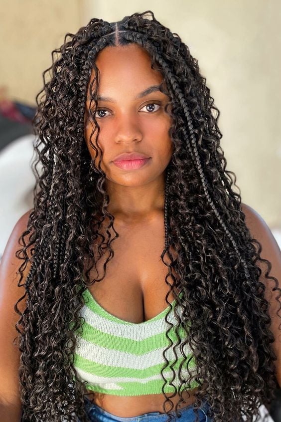 Black Mixed Braids and Curls — Braids on Top