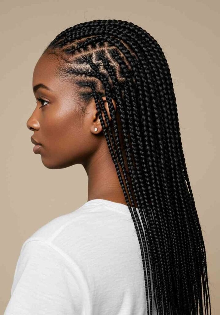 Thick Black Cornrows With Geometric Pattern — Braids on Top