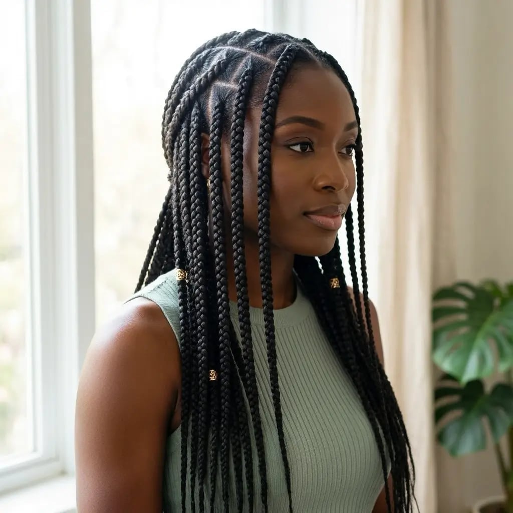 Medium Box Braids With Gold Beads — Braids on Top