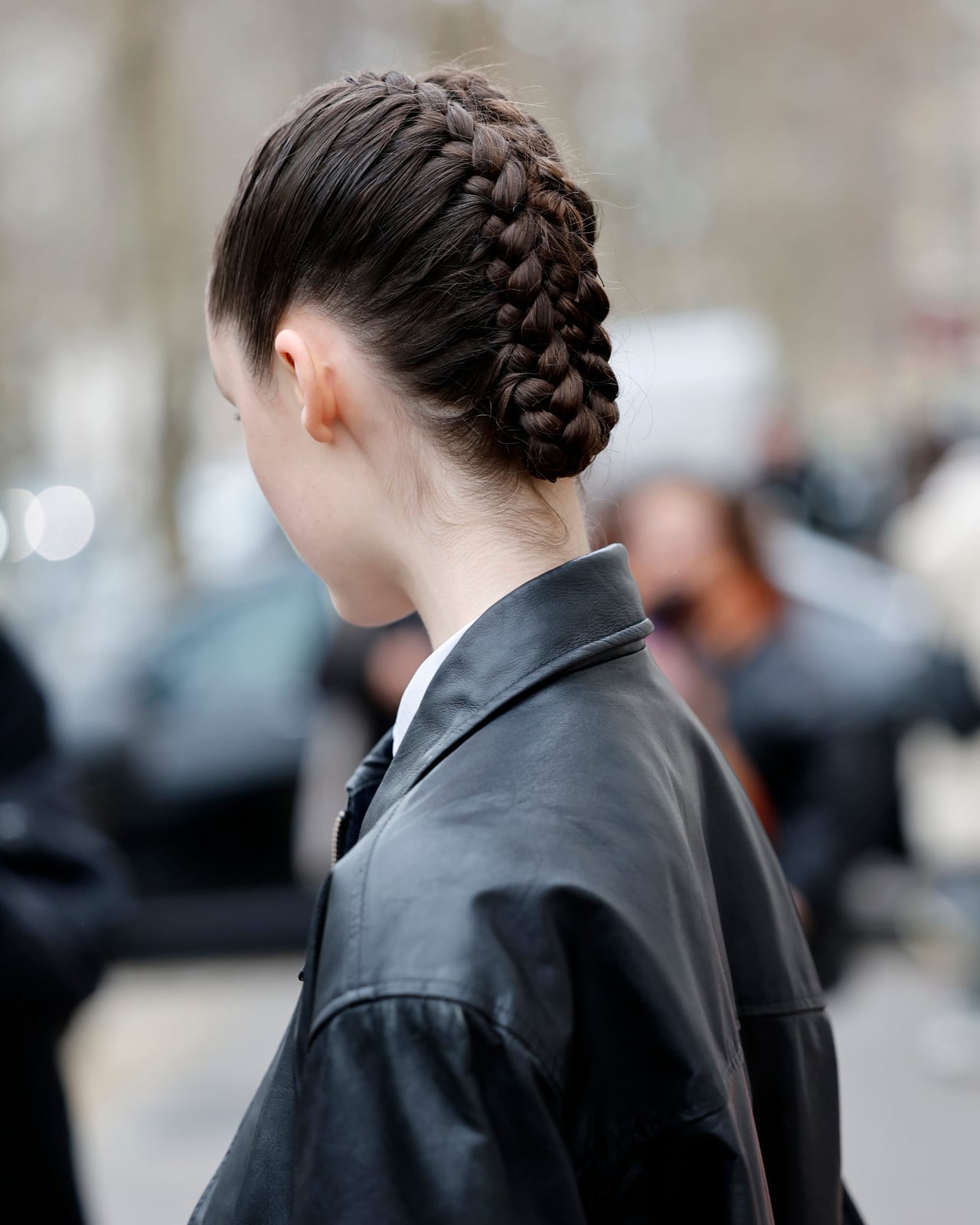 Neck-Length Dark Brown Braided Updo — Braids on Top
