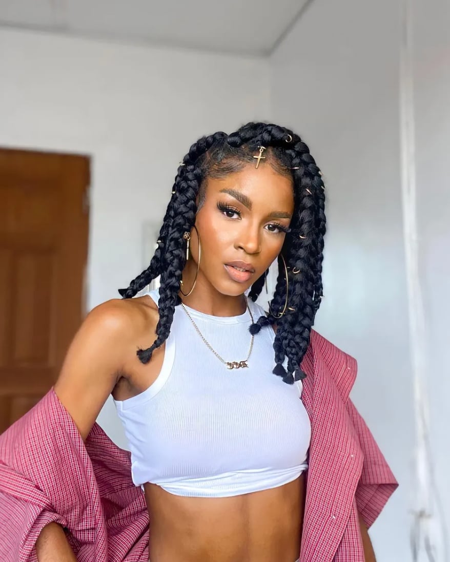 Shoulder-Length Box Braids With Gold Accessories — Braids on Top