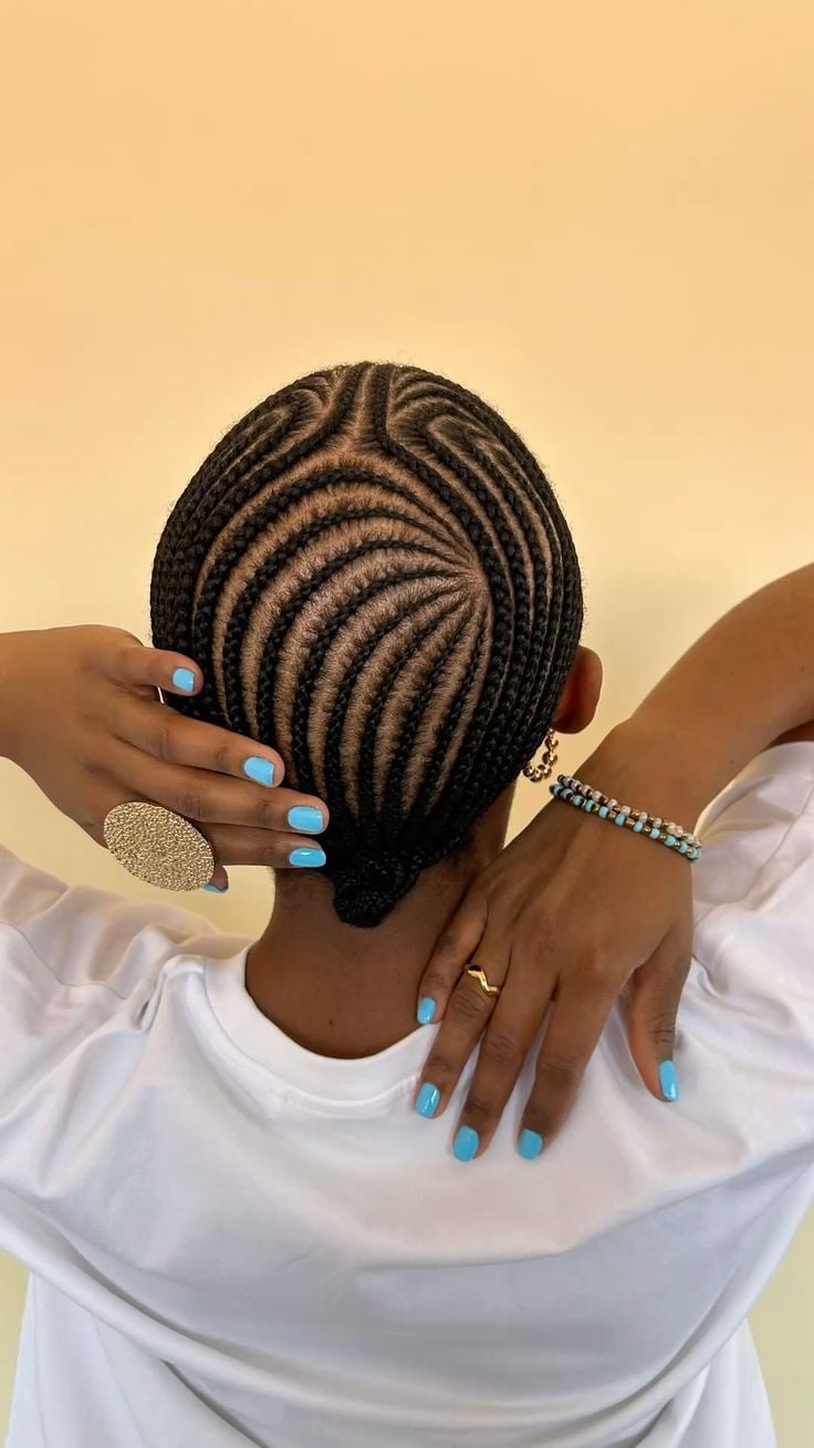 Intricate Cornrows With Swirl Pattern — Braids to the Back