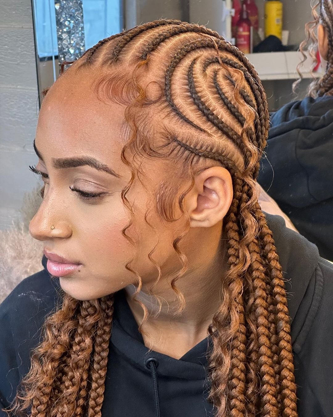 Cornrows With Caramel Highlights and Wavy Ends — Braids to the Back