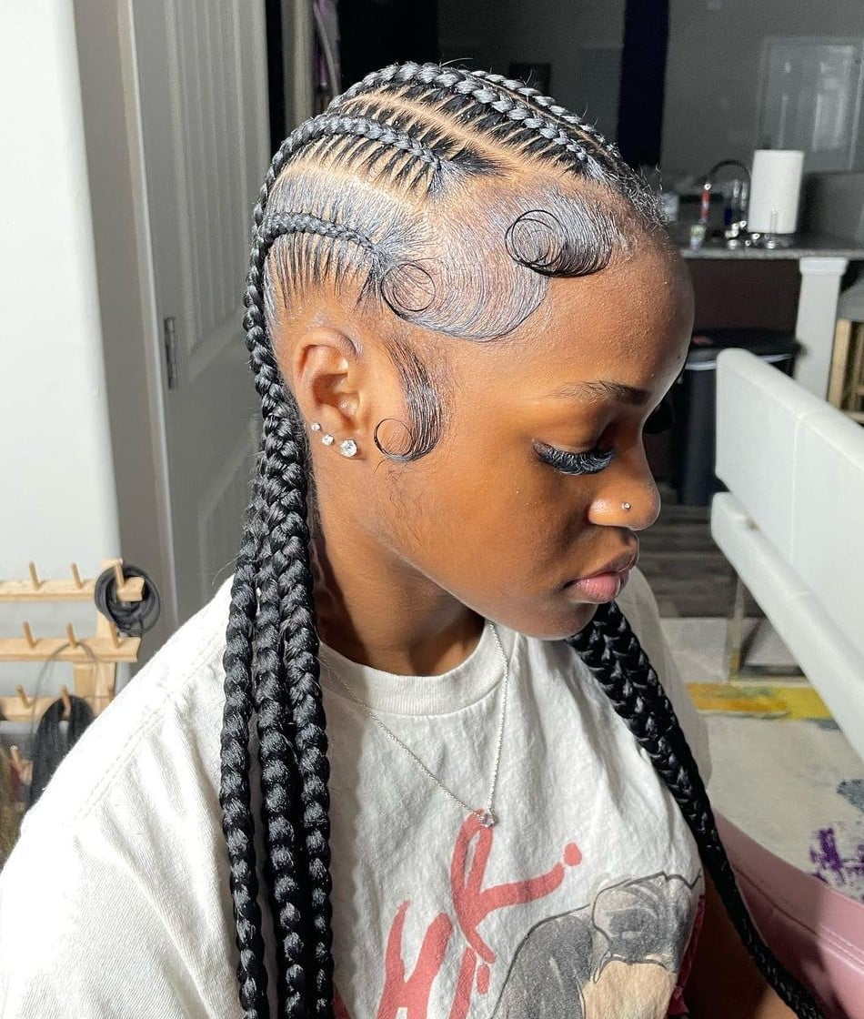 Stitch Braids Styled to the Side — Braids to the Back