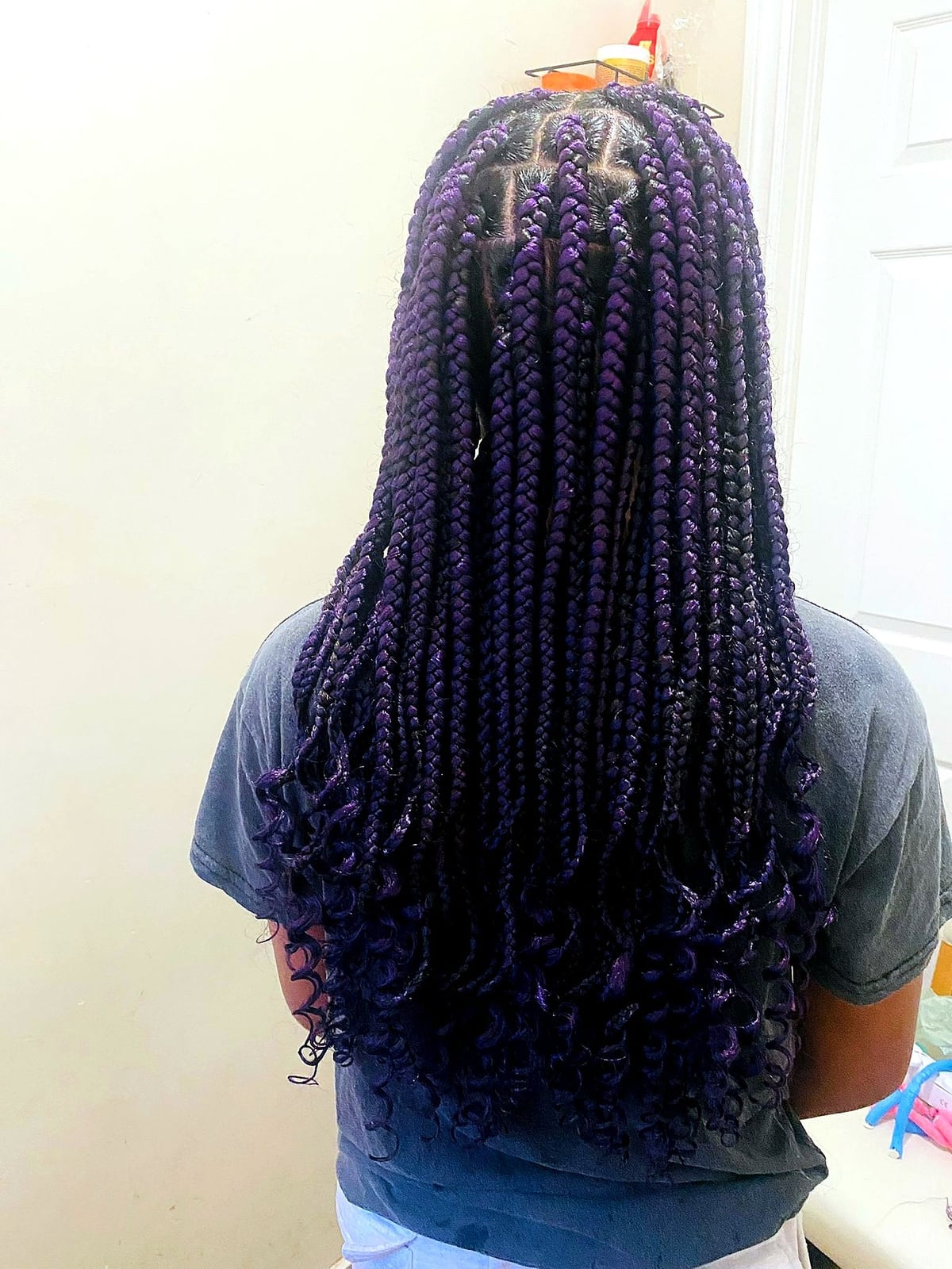 Vibrant Purple Box Braids With Curls — Braids to the Back
