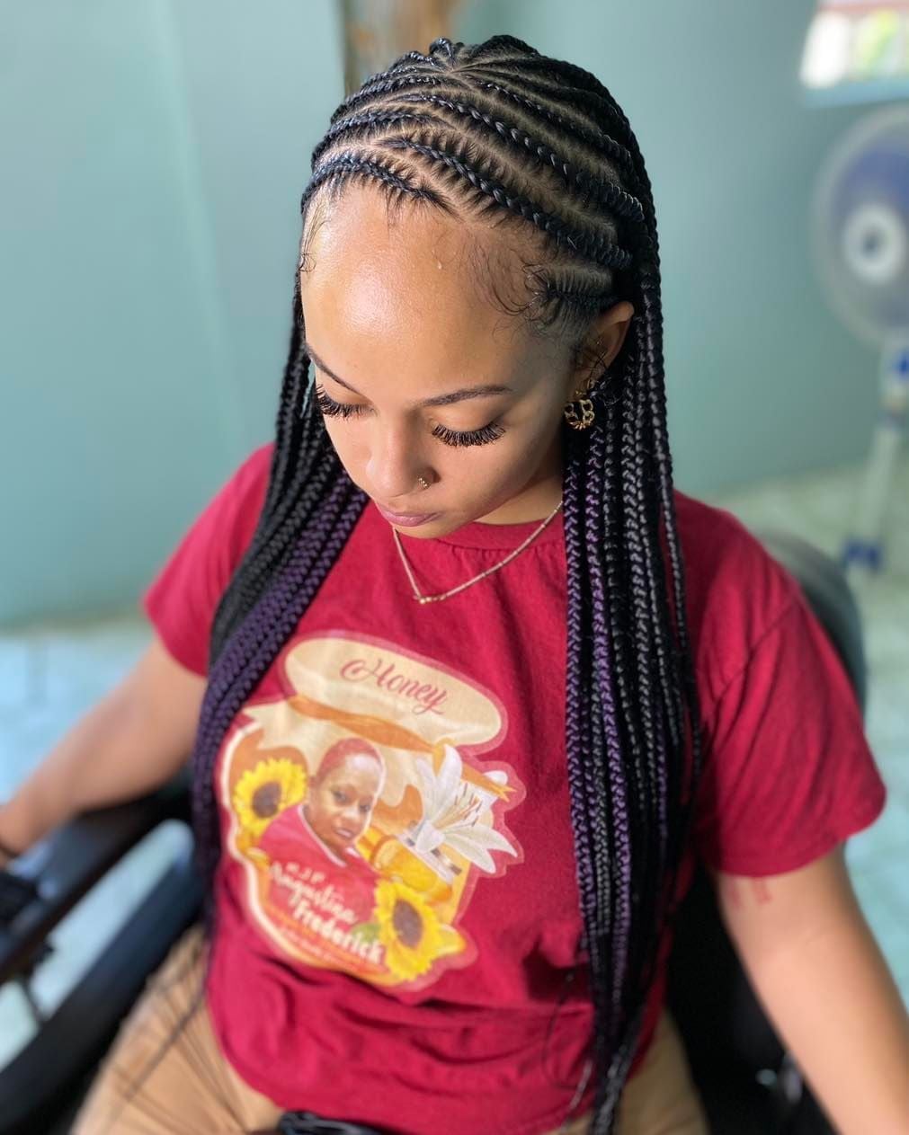 Cornrows With Subtle Purple Streaks — Braids to the Back