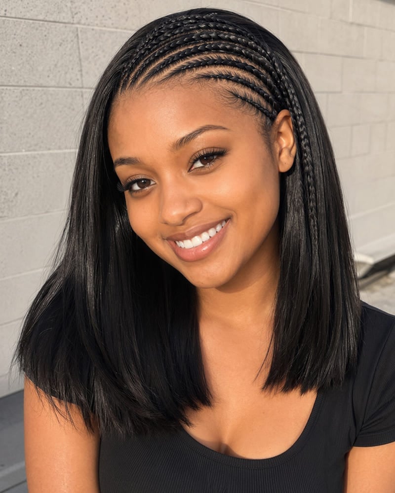 Black Bob With Cornrow Braids Along Hairline — Braids Wig