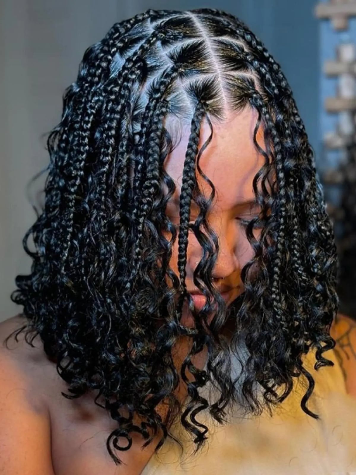 Black Bob With Mixed Braids and Curls — Braids Wig