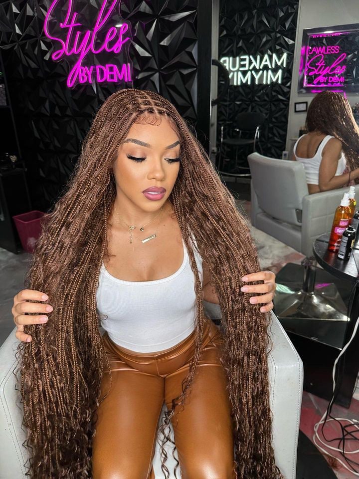 Extremely Long Brown Braids With Wavy Ends — Braids Wig