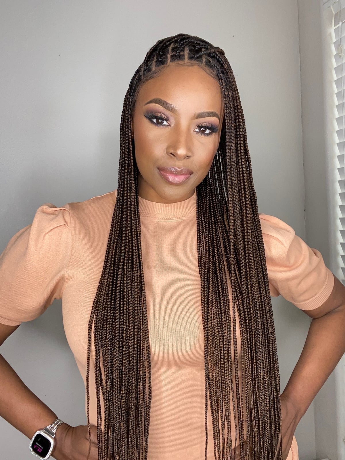 Medium Brown Box Braids With Wavy Ends — Braids Wig