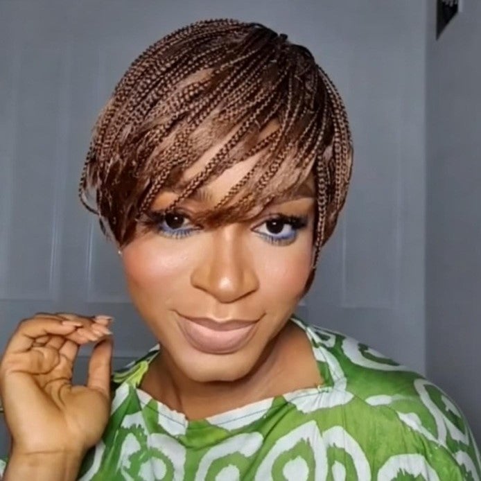 Medium Brown Braided Pixie With Side Swept Bangs — Braids Wig
