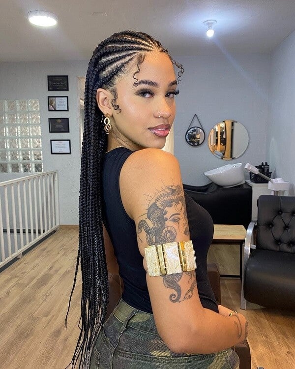 Mid-Back Length Straight Black Cornrows — Braids Wig
