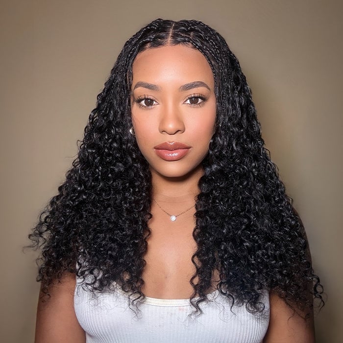 Black Micro Braids With Loose Curls — Braids Wig