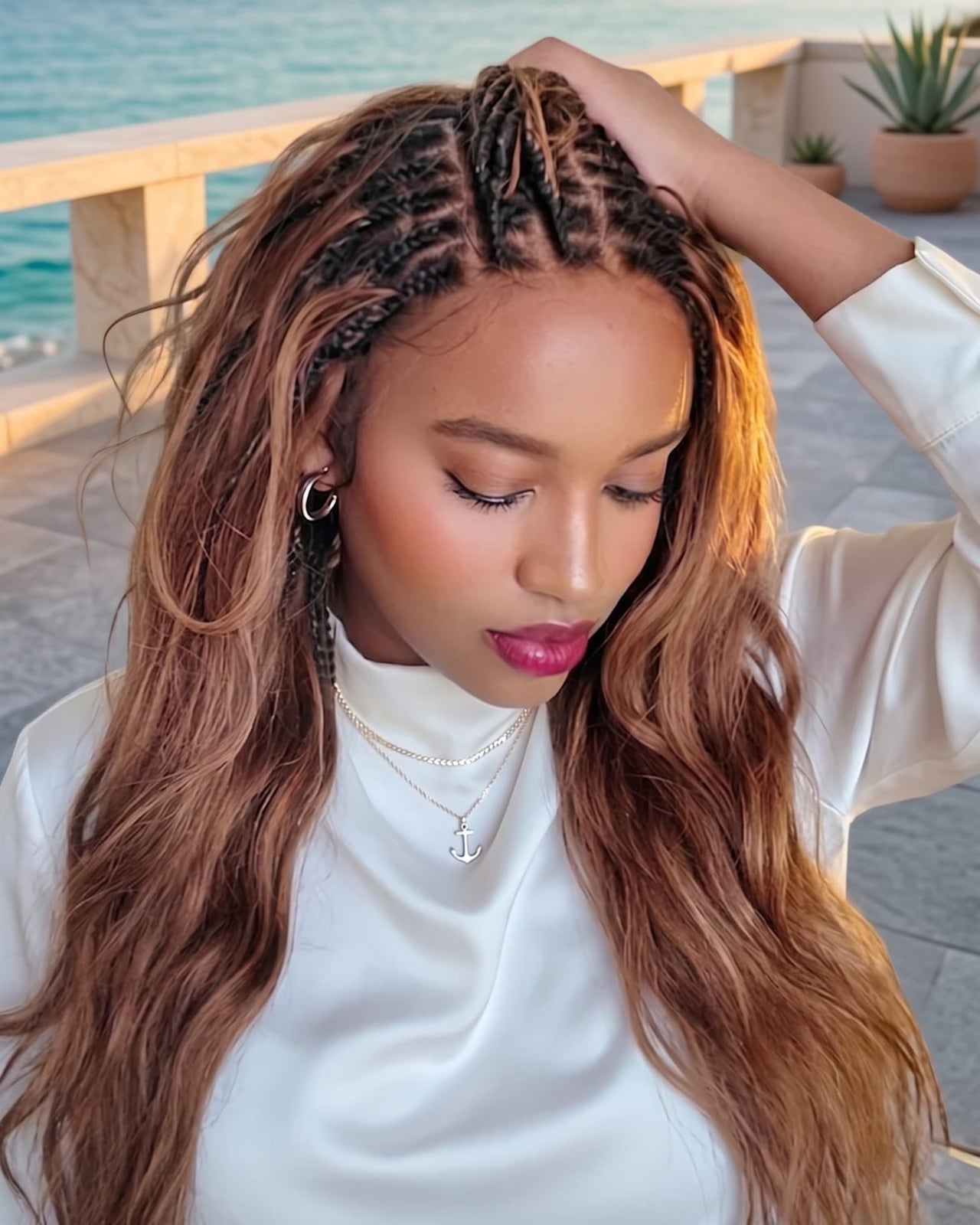 Dark Brown Braids With Blonde Highlight Waves — Braids Wig