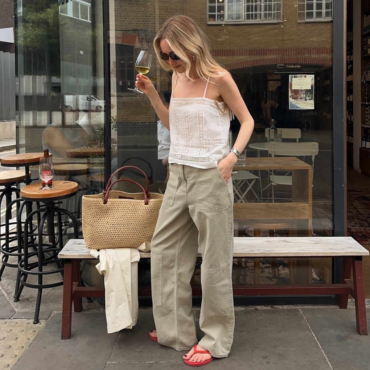 Wide-leg Neutral Trousers with a Lace-Trimmed Camisole — Brewery Outfits
