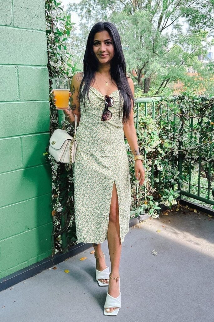 Green Floral Slip Dress with a High Slit — Brewery Outfits