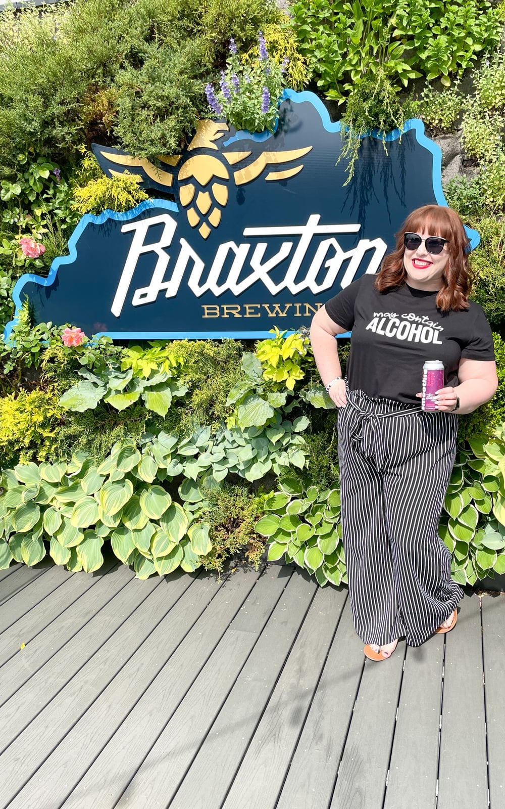Striped Wide-Leg Pants with a Black Graphic T-Shirt — Brewery Outfits