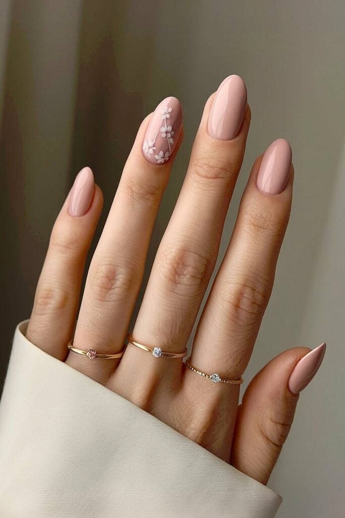 Floral Decal Dusty Rose Short Almond Nails — Bridal Nails