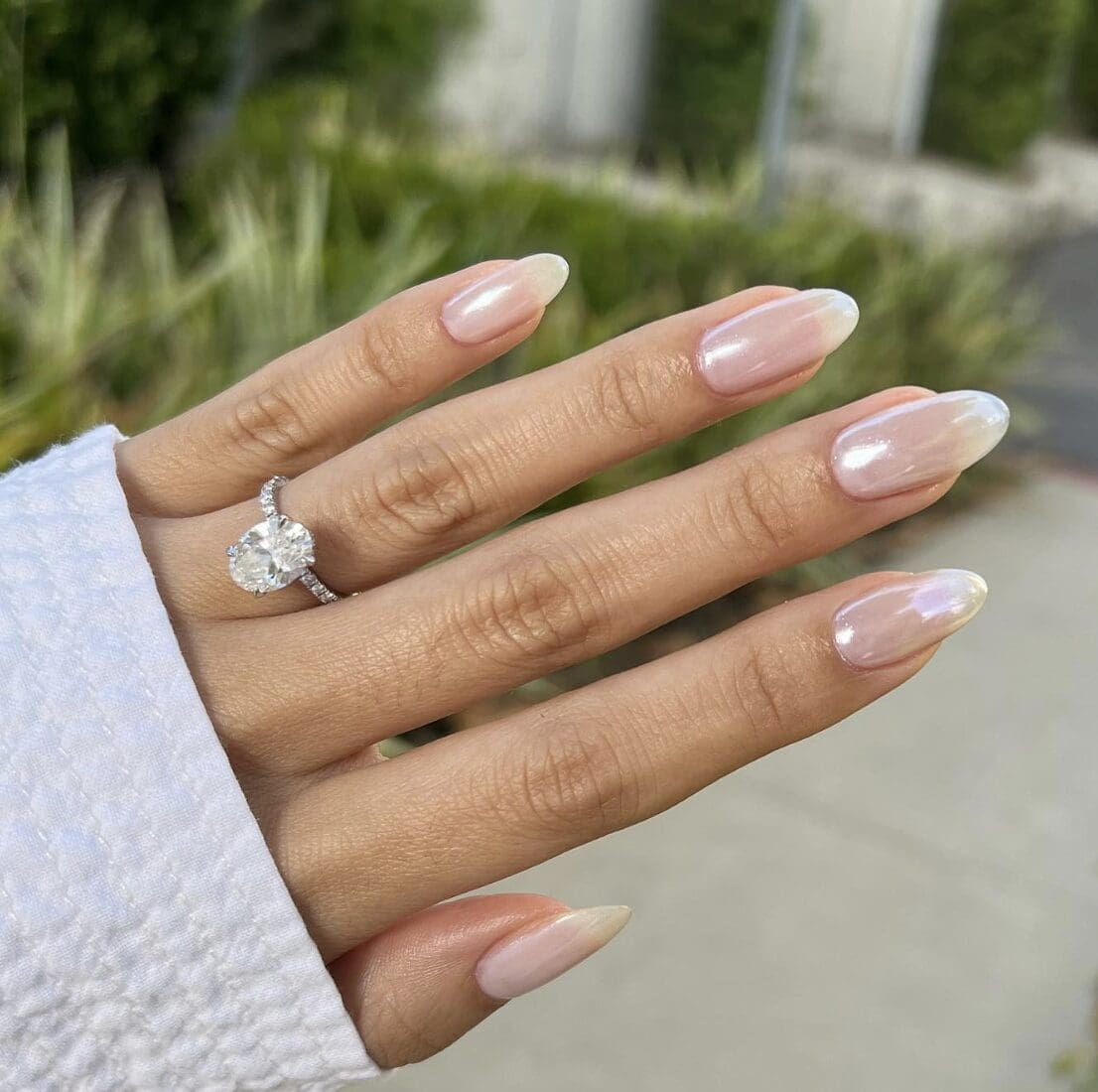 Pearlescent Iridescent Shimmer Long Almond Nails — Bridal Nails