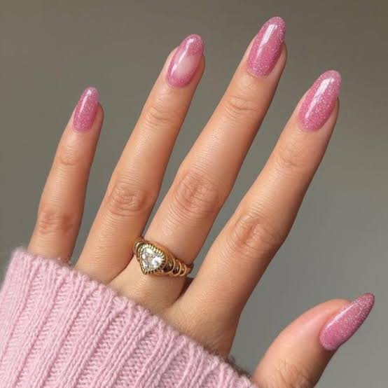 Glitter Pink Medium Almond Nails — Bridal Nails