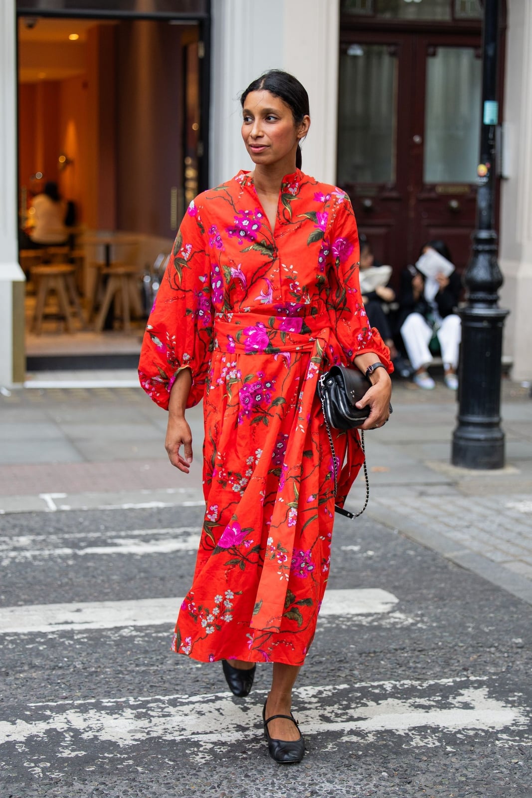 Red Floral Wrap Dress with Belted Waist — Bridal Shower Outfits for Guest
