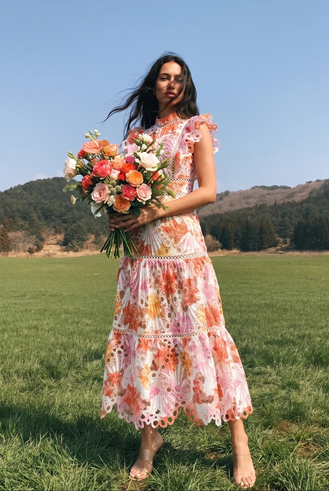 White Broderie Anglaise Midi Dress — Bridal Shower Outfits for Guest