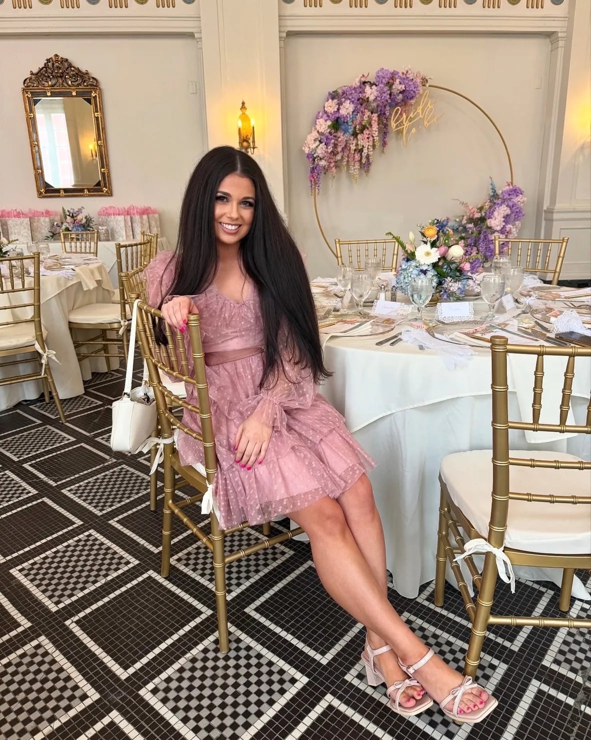 Pink Ruffled Polka Dot Dress — Bridal Shower Outfits for Guest