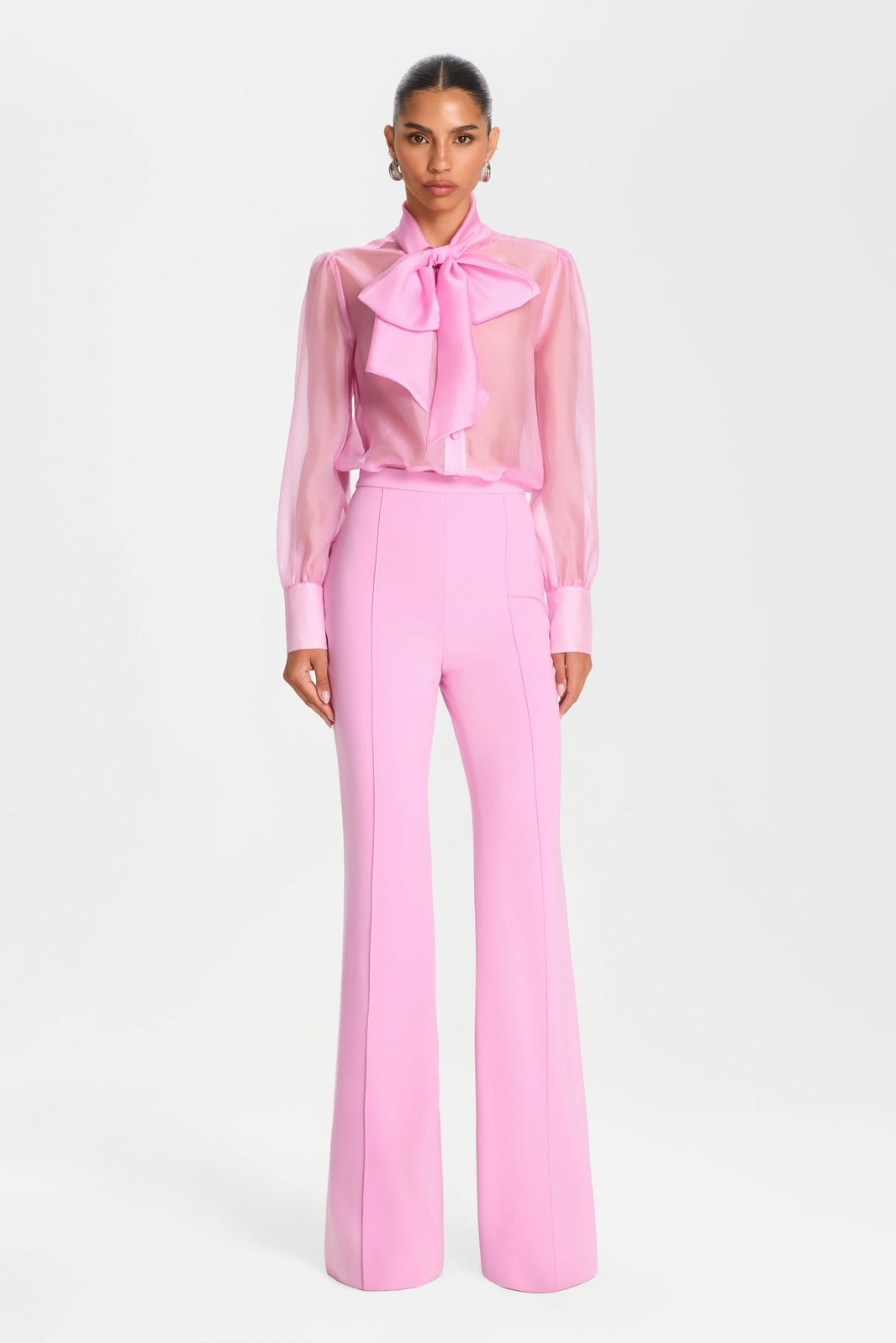 Vibrant Pink Organza Blouse with Oversized Bow — Bridal Shower Outfits for Guest